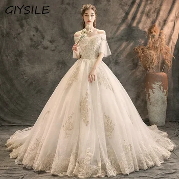 Луксозна сватбена рокля GIYSILE, ново рокля в стил принцеса на едно рамо, модерен вечерна рокля от звездното небе, е роклята на булката, основното сватбена рокля
