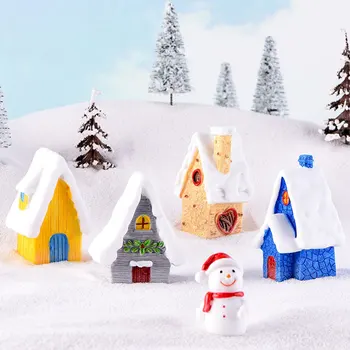 Декорация на аквариума, къща с изглед към сняг, Коледни украшения във формата на снежен човек, Къща в европейски стил, вила от смола ярки цветове, креативност