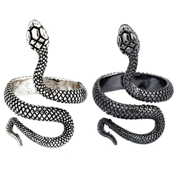 Пръстен от черен сребро Змия пръстен Украса в готически стил пънк за жени Сребро Черен палец
