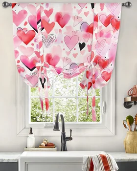 Ден на Свети Валентин, любов, Акварел, боядисани ръчно завеси с папийонка за хол, спални, завеси на прозореца, кухня, къси завеси