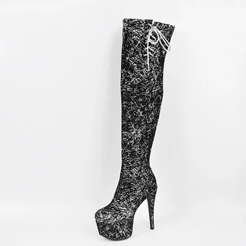 Zapatos De Mujer / 2021 Топли Зимни Дамски Пикантни Ботуши на платформа и Висок ток 15 см До бедрата; Обувки за партита; Големи Размери 32-48 5288-2