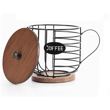Държач за кафе на шушулки в селски стил - K Купа с капак на дървена - Кръгла кошница за кафе, декорация за кухненските плотове за шушулки