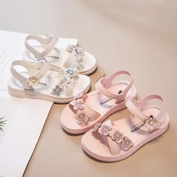 Детски сандали за момичета нови Летни бебешки обувки с мека подметка и защита от подхлъзване Sweet Flower Princess Обувки всеки ден, улични плажни сандали