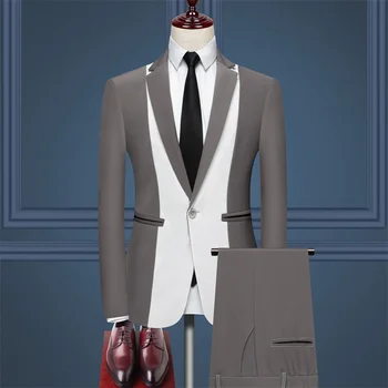 2023 Нов висококачествен мъжки костюм, младежки бизнес ежедневното британското рокля, монтиране строг еластичен костюм в тон.