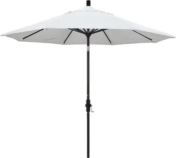 California Umbrella 9-инчов кръгла алуминиева пазарен чадър, ръкохватка, наклон яка, черен стълб, бял олефин