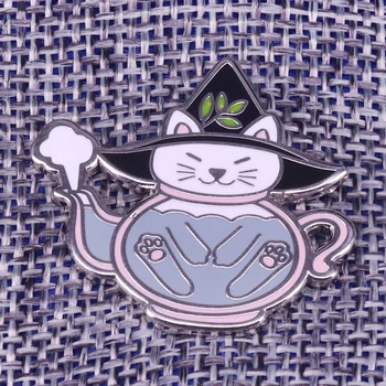 На жени с котка под формата на чайник, икона във формата на шапка на вещица, брошка в пастельном стил, подарък за фен на ноктите на животните, креативни аксесоари за Хелоуин