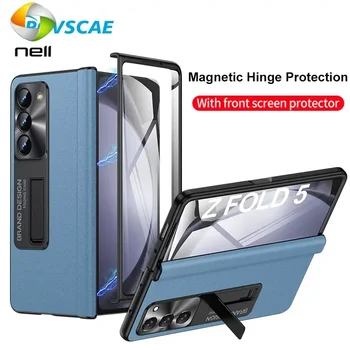 За Samsung Galaxy Z Fold 5 Калъф Защита на Магнитни Панти Z Fold 4 5 чанта за Носене От естествена Кожа Напа Протектор на Екрана