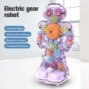 Умен Мигаща Светлина и Музика Електрически Робот 22 СМ С Автоматичен контрол Прозрачен Робот Срещу Падане, Играчки За взаимодействие на Родители и Деца За деца