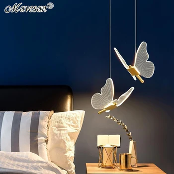 Нощни led висящи лампи-пеперуди, Скандинавски Златна Нощна полилей, тавана лампа за дневна, спалня, вътрешно осветление.