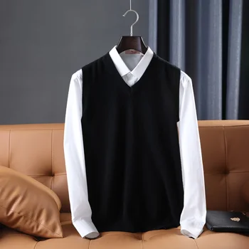 Jueqi, мъжки вълнен пуловер, жилетка без ръкави, пуловер с V-образно деколте, от 100% чиста вълна, MR-1918