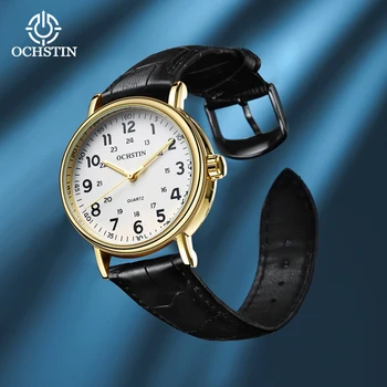 Кварцов ръчен часовник OCHSTIN Man е Водоустойчив мъжки часовник в стил милитари, бизнес, светлинен злато, луксозни Спортни мъжки часовник от естествена кожа 2023 година на издаване
