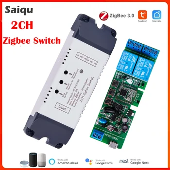 Интелигентен ключ 2-канален модул за Zigbee Sasha WIFI Моторници Модул USB 5V AC DC 7-32V 85-250V RF433 Умен светлина за Отваряне на Гаражни врати
