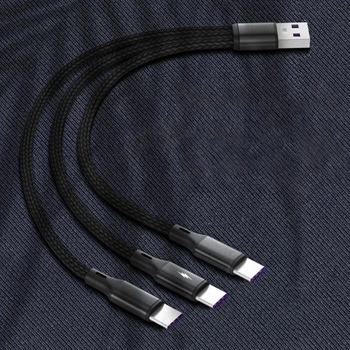 Бързо зареждане от USB до 3x Кабел Type-C Кабел мощност 5 В 3-в-1 Тел за лаптоп в найлонов оплетке Черен / червен