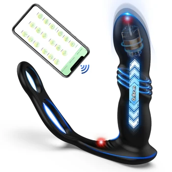 Телескопична Масажор на простатата, анален накрайник за мъже, управление на приложението, Вибриращ анален накрайник, забавяне на еякулацията, пръстен за пенис, секс-играчки за възрастни