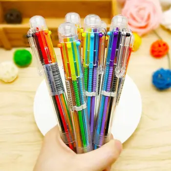 1бр 6-Цветна Химикалка Писалка Творчески Прозрачни Пластмасови Инструменти Студентски Аксесоари Офис Ученически Канцеларски Молив Детска Дръжка E9B7