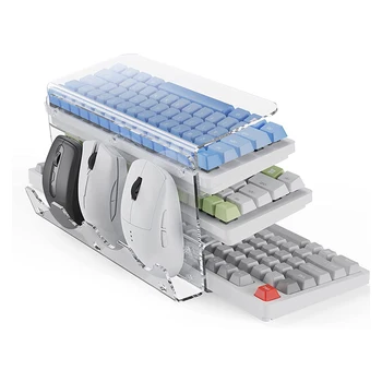 Акрилна поставка за клавиатура, 3 нива, Механична клавиатура, Ергономичен Прозрачен държач за мишката, рафтове за съхранение