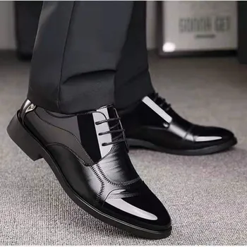 Бизнес кожени обувки Оксфорд, мъжки Дишащи гумени Вечерни Модела обувки, Мъжки Офис на Сватбени обувки на равна подметка, Mocassin Homme
