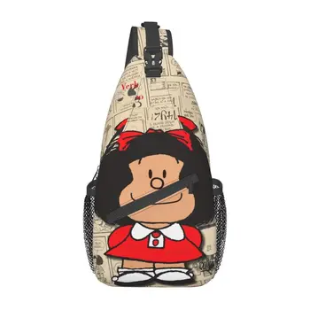 Реколта чанта-прашка от манга Mafalda, индивидуален раница през рамо с герои от комикси Quino, мъжки походный раница