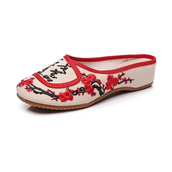 Тъканни чехли с бродирани модел китайска поезия в древен стил, Пролет-есен, джапанки от памучен плат, парусиновая обувки
