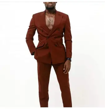 Тъмно-червени Двубортные Мъжки Костюми Slim Fit Costume Homme от 2 теми, Смокинги За Бала Terno, Блейзър, За Бала на Младоженеца (Яке + панталон)