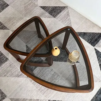 Дървени, Стъклени Холни маси Триъгълен дизайн масичка за кафе в скандинавски стил Декорация на хола, Мебели за дома Stolik Kawowy