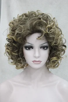 Кратък жена перука, изработени от синтетична коса със златисти светли върховете и къдрава женски коса за cosplay