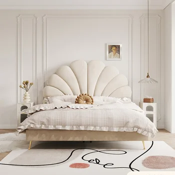Легло Petal серия White Cream Малогабаритна двойно легло Технология Velvet Art Bed Френска детска висококачествена и Лесно лукс