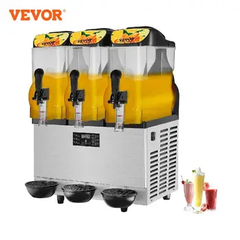 VEVOR 36L 3 резервоара Електрическа машина за рязане киша, Диспенсер за сок, студени напитки, от неръждаема стомана за напитки, търговски кола
