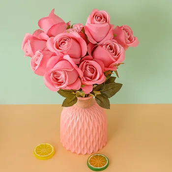 Букет от изкуствени цветя с 11 Глави Рози, Начало Декор Булката, Реалистични Цветя в ръцете, Украса на стаята, Сватбени Аксесоари Hochzeit