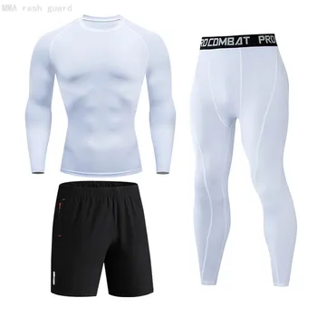 Компресиране риза Мъжки Дълга тениска Солнцезащитная спортна Втора кожа Бял спортен костюм за бягане Основен слой Тренировъчен костюм Защита от акне Мъжки