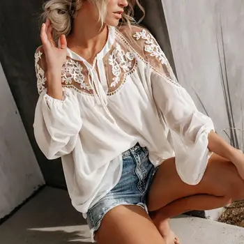 Най-пуловер, Класическа Дамска блуза с бродерия на цветя, Лейси риза в стил мозайка, Връхни Дамски дрехи