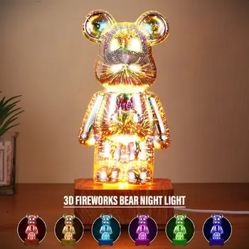 Led 3D мечка Фойерверки лека нощ USB проектор Лампа с възможност за промяна на цвета на Околния лампа Идеална за декорация на детска спалня