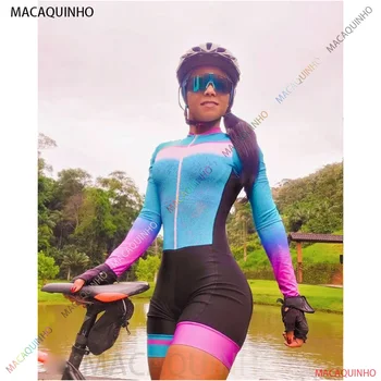 Жена велосипеден гащеризон Macaquinho с дълъг ръкав за по триатлон и планинско колоездене