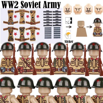 Фигурки на военния войник на Съветския Съюз във Втората световна война, етикети, Строителни блокове, Аксесоари за войници на военна пехота на Първата световна война, Оръжия, Тухли, Играчки