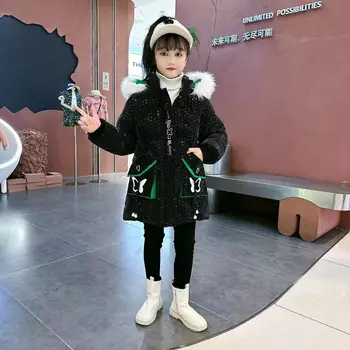 Пуховик за момичета, яке, памучен връхни дрехи 2023, Доброто топло утепленная зимни ски облекло, ветрозащитная дрехи за тийнейджъри, детски дрехи