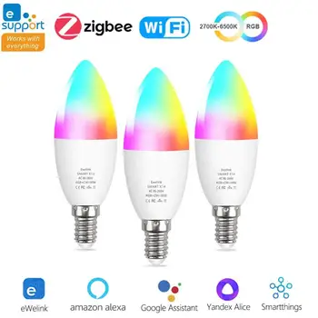 Умна Крушка WiFi / Zigbee E14 Dimmable Свещ Lamp RGB + CW + 5 W WW Приложение eWeLink За Гласово Управление Работи с Алекса Google Home Alice