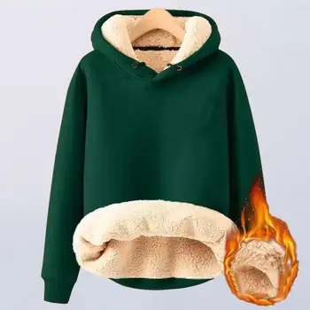 Утепленная hoody с качулка от плюш за мъже и жени, топъл пуловер свободно намаляване с еластични маншети, са подходящи за есенно-зимния пуловера с качулка