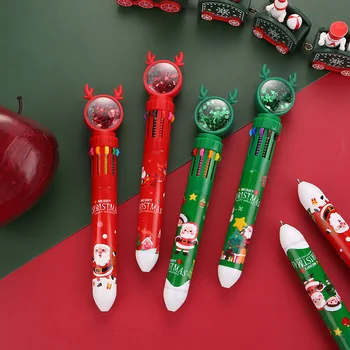 50шт Коледа 10 Цвята Химикалка Химикалка Cartoon Прибиращ се Дръжка-Roller Подаръци Ученически Канцеларски материали