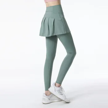 По-големи размери, фалшиви спортни панталони от две части, дамски чорапогащи за йога с висока талия за джогинг, фитнес, танци, защита от въздействието на LuluLemonS