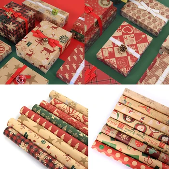 Опаковане на коледен подарък, Коледни подаръци, Опаковъчна хартия от Крафт-хартия, подарък хартия, Реколта хартия за опаковане на подаръци 