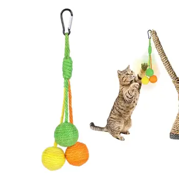 Играчка за котки Сизалевый топка, играчка за коте, устойчиво на надраскване, Интерактивна играчка за дъвчене, котка, Подвесная Катящаяся играчка-топка, стоки за домашни любимци