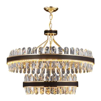 Модерни черни и златни полилеи, осветяване на кръгла led полилей Crystal за всекидневната, окачена лампа Блясък
