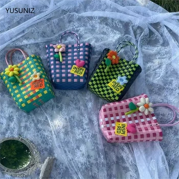 YUSUNIZ Нова Цветна Тканая Чанта направи си САМ Цветя Преносима Кошница За Пикник Чанта За Жени Плажни Чанти За Почивка Чанта-Кофа за Детски Подарък За Ръце