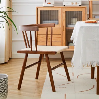 Трапезария стол от масивно дърво в скандинавски стил, сплетен от пеньковой въжета, стол за почивка, модерно прост стол за дневна, мебели с облегалка, стол, маса