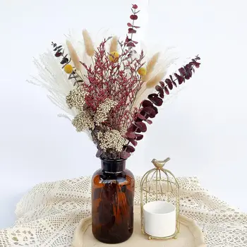 Декоративен букет от сушени бяла пампасной билки Бонсай, изкуствени цветя за луксозни гардениновой тапицерия, саксия за булка, Сватба