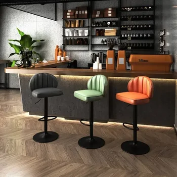 Лек подвижен бар стол Луксозен Домашен стол на високи крака Модерен минималистичен Касов апарат Бар стол с въртяща се облегалка