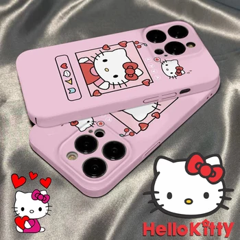 Sanrio Hello Kitty Розов Калъф За Телефон iPhone 15 Pro Max 14 13 12 11 X XR XS Max Kawaii Момиче Мультяшная Твърда Задната част на Кутията на Телефона