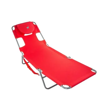 Сгъваем портативен шезлонг за слънчеви бани край басейна Ostrich Chaise Lounge, преносими/ сгъваем стол, червено/ райе (сини)