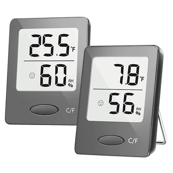 Цифров термометър-влагомер с прозрачен LCD дисплей, влага за дома, Вътрешен външен термометър (2 опаковки)