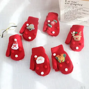 Зимни и есенни подаръци Дамски плетени калъф за ръкавици с шарени Колокольчика Лосове, Снежен човек, Дядо Коледа, ръкавици с пълни пръсти, Коледни детски ръкавици без пръсти